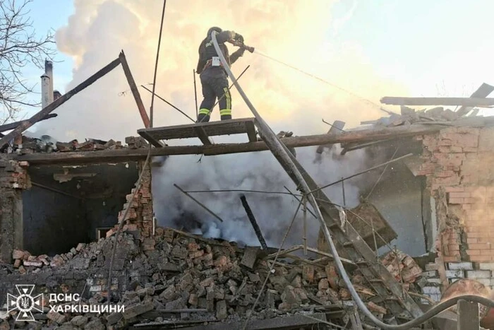 Destroyed houses from an aerial bomb in Lobanivka