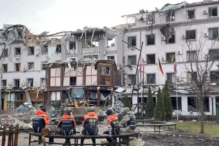 Partially destroyed hotel in Kryvyi Rih