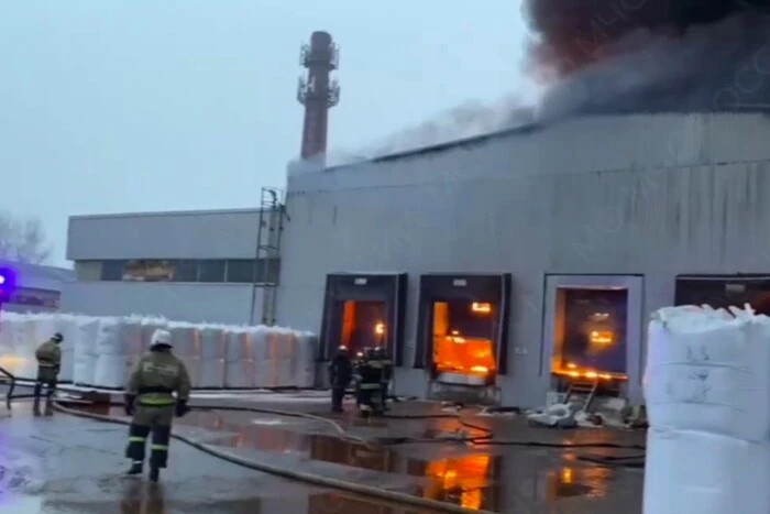 Fire at a warehouse with plastic products