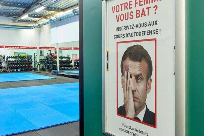 W siłowni we Francji pojawiła się ironiczna reklama nawiązująca do policzka, jaki prezydentowi Macronowi zadała pierwsza dama