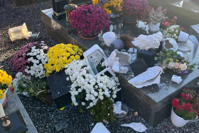 Damaged military graves at the Lychakiv Cemetery