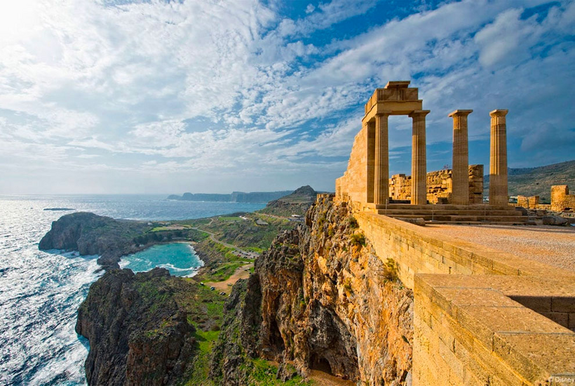 The territory of Rhodes island with a panoramic view of the sea