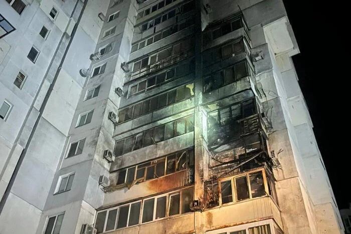 Fire in high-rise building due to drone attack