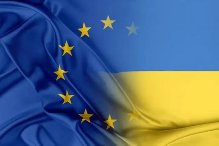 Expensive euro depicted against the background of the Ukrainian flag