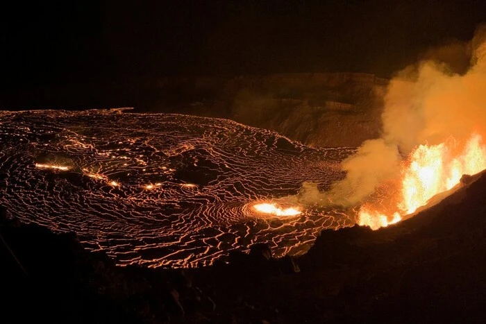 Eruption of an active volcano in Hawaii