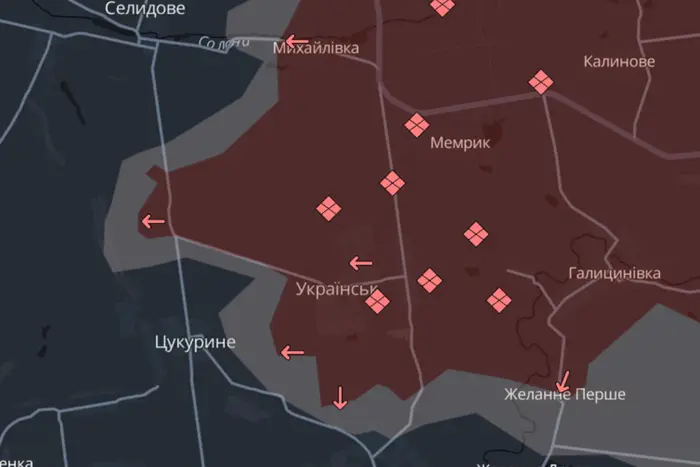 Map with highlighted occupied territory in Pokrovsky district