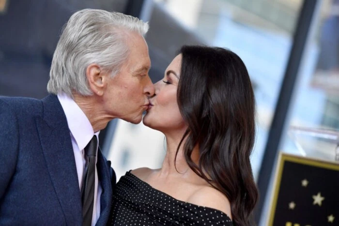 Hollywood actors Catherine Zeta-Jones and Michael Douglas in a festive atmosphere