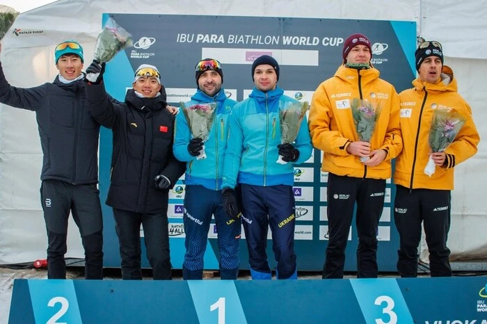 Vinnytsia resident on the podium raising a gold medal