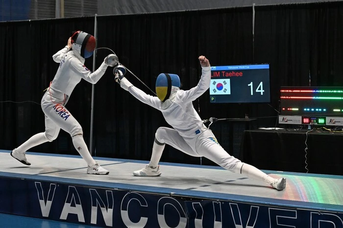 Ukrainian fencers on the podium at the World Cup