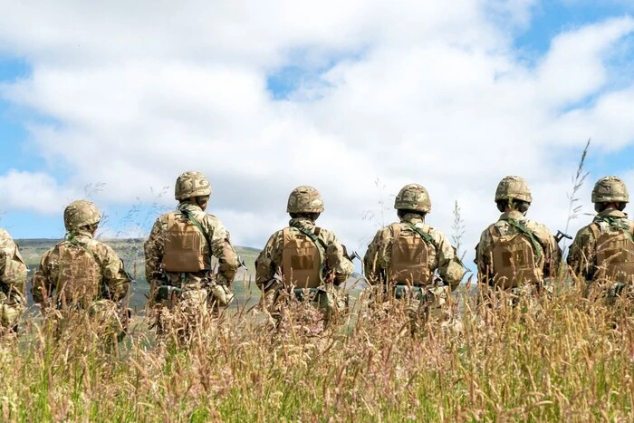 Military personnel of the Armed Forces of Ukraine in formation