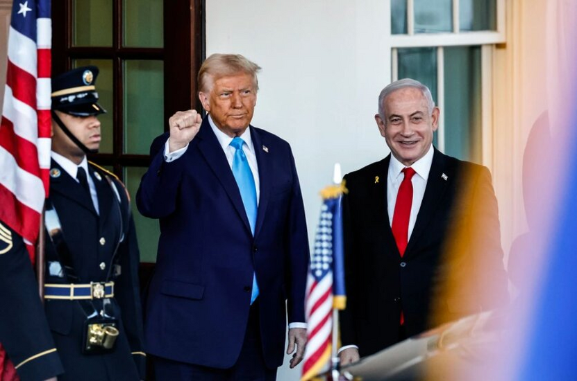 Trump at the press conference on the Gaza Strip