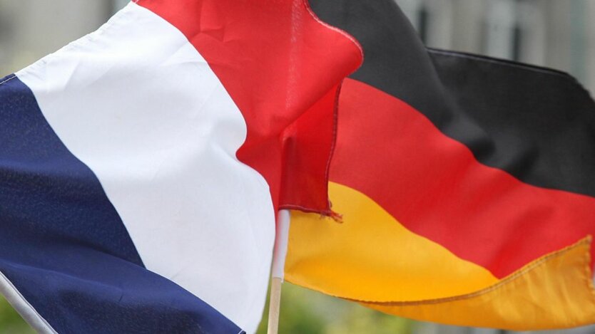 French nuclear bomber against the backdrop of the German flag